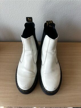 Dr. Martens White Leather Chelsea Boots with Black Elastic